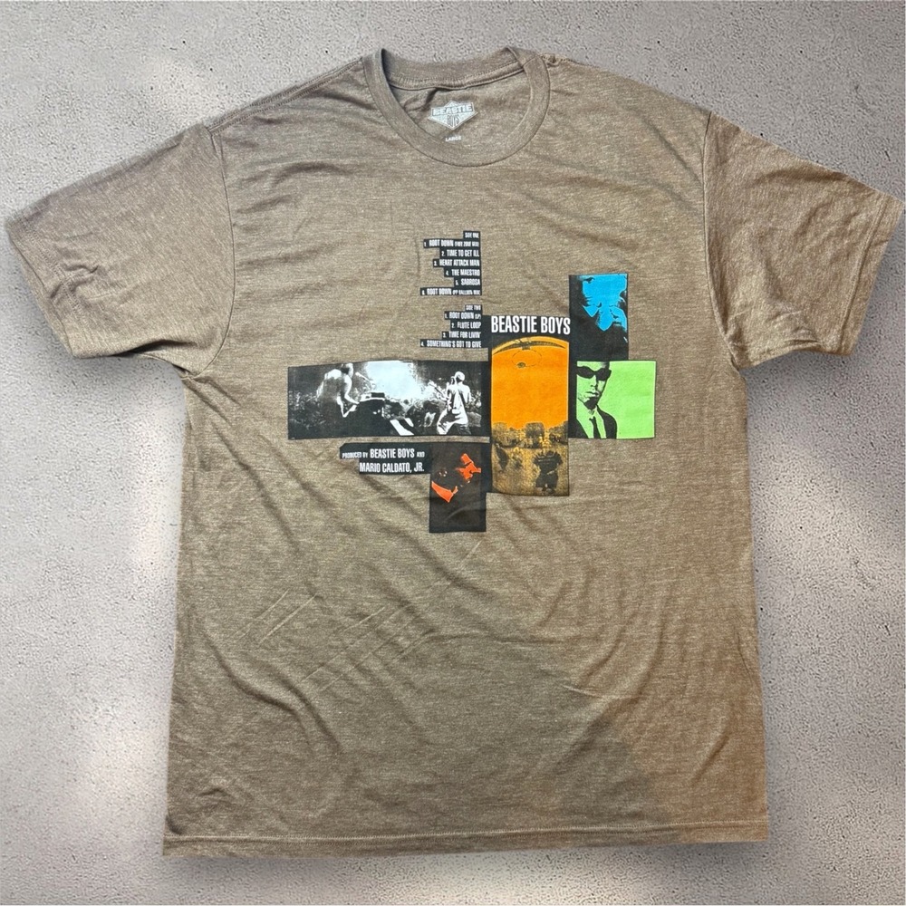 Beastie Boys Root Down EP Graphic T-Shirt Mens Large Brown Cotton Band Tee